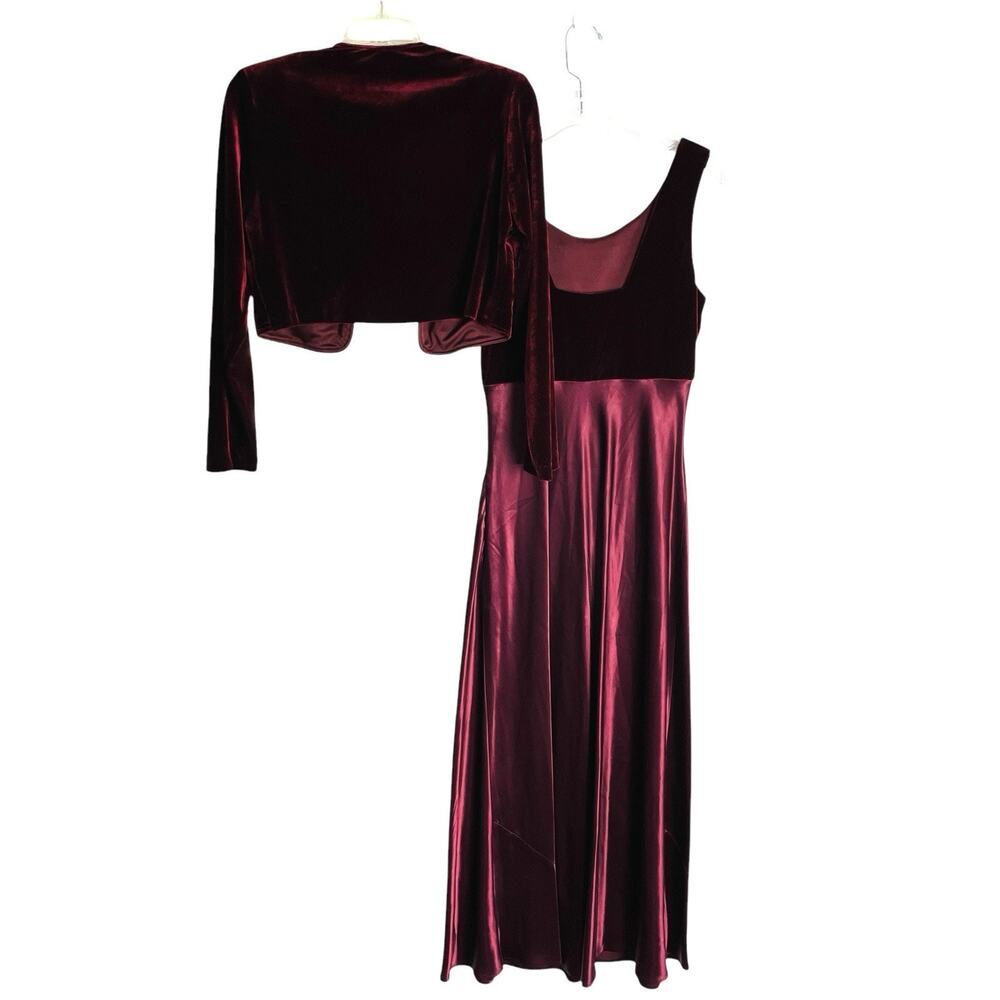 Vtg Rabbit Rabbit Rabbit Designs Womens Formal Outfit 10P Burgundy Velvet Satin - Picture 3 of 12